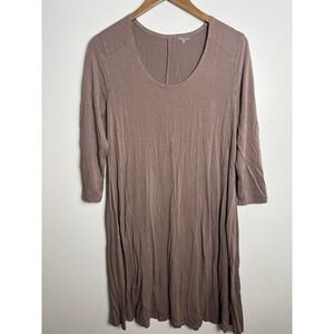 Garnet Hill Wm Mauve Viscose Spandex 3/4 Sleeve Knit Scoop Neck Dress L 41237